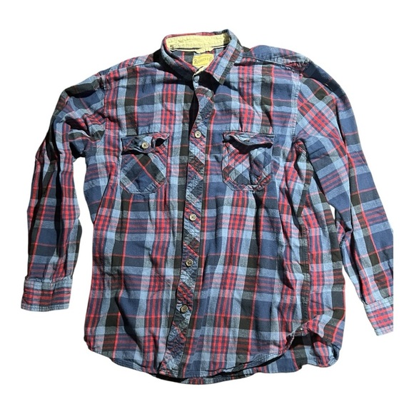 Plaid Button-Up Shirt in Blue and Red-men’s XL - Picture 1 of 5